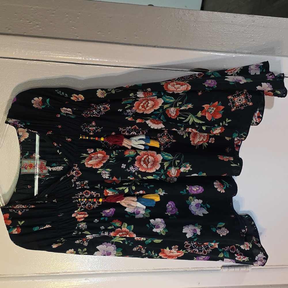 Johnny Was Harley Floral Tassel Tie Top XL